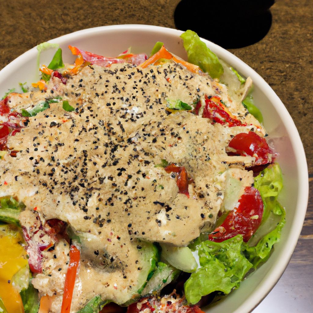 A large bowl of Chinese Sesame Salad with colorful vegetables and a creamy dressing